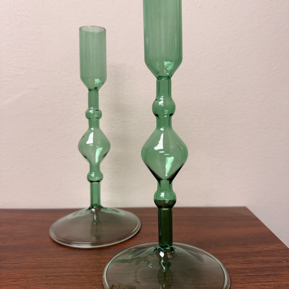 Elegant Green Glass Candle Holders